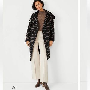 ANN TAYLOR Black Tan Zebra Jacquard Wool Funnel Neck Coat Petite Small PS SP NWT